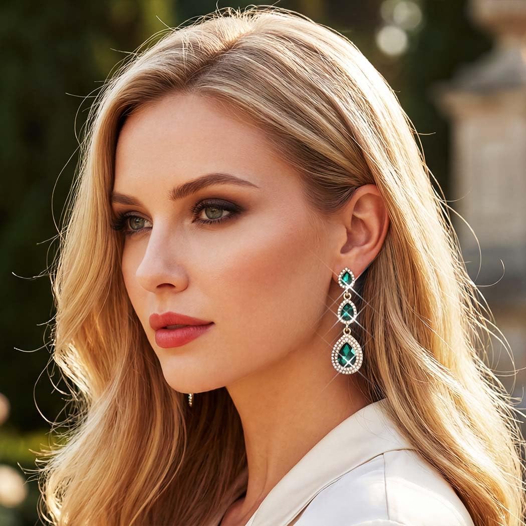 Catery Long Rhinestone Earrings Silver Teardrop Earrings Dangling for Women - Image 2