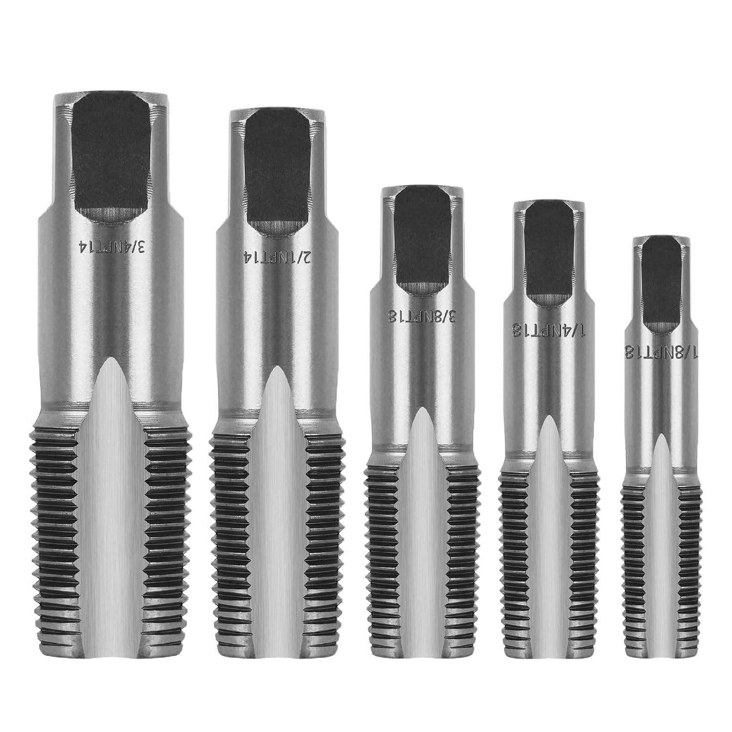 5Pcs Carbon Steel NPT Pipe Tap Set 1/8" 1/4" 3/8" 1/2" and 3/4" Npt Tap Assorted Plumbers Mechanics and Thread