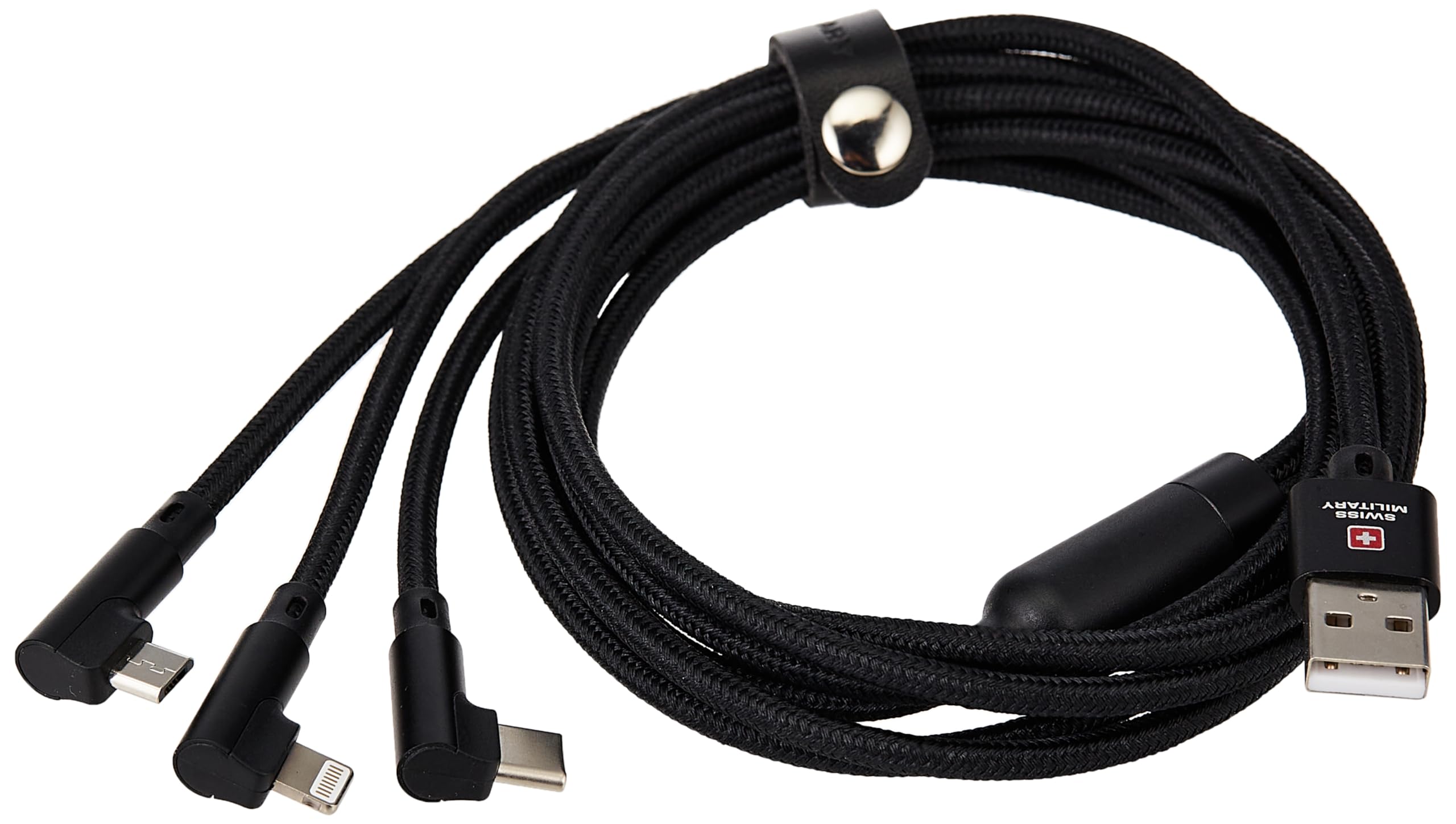 Swiss Military 3-in-1 Multi Fast Charging Cable (6FT/2M): Original 5A, Lightning/Type C/Micro, Compatible with iPhone/Huawei/Samsung/OPPO/VIVO/Xiaomi/Honor, 5Amps – Black