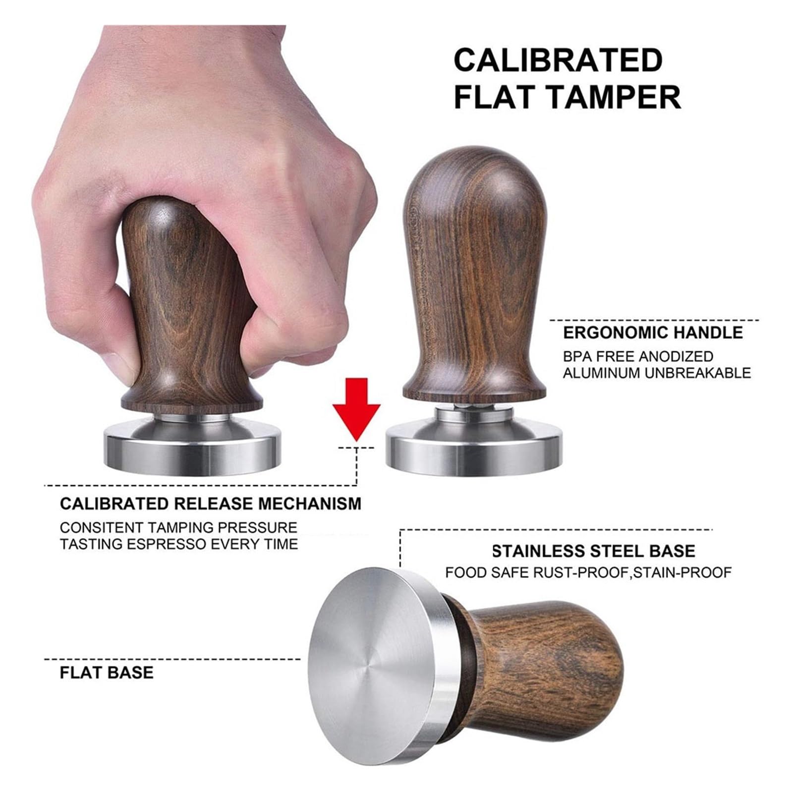 Tamper De Café 51/53/58mm Presión Constante Calibrado Resorte Cargado Acero Inoxidable Polvo for Expreso Prensa Barista Cafetería Herramienta(58mm 1pcs)