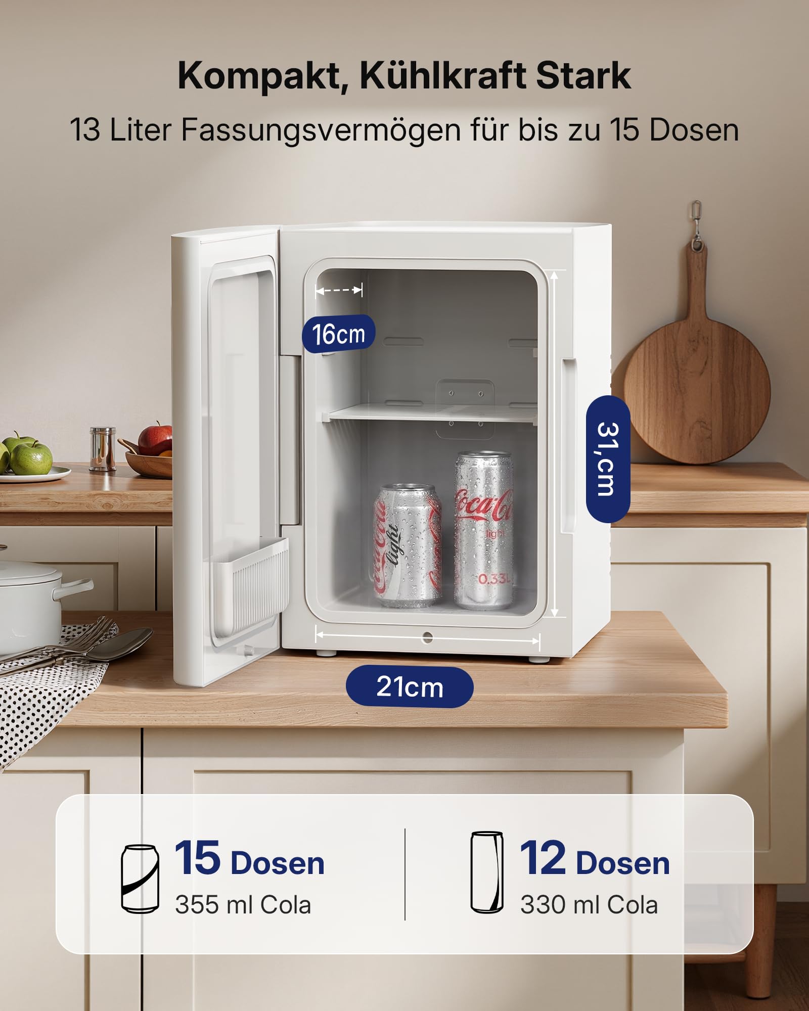 Upstreman 2 in 1 13L Mini Kühlschrank, 12V/220V, TR13-Weiß | Kühlen und Wärmen, Tragbar & Lautlos, AC/DC für Auto, Büro, Zimmer, Schlafsaal, Camping