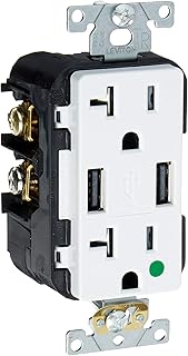 Leviton T5832-HGW 20-Amp Hospital Grade USB Charger/Tamper-Resistant Duplex Receptacle, White