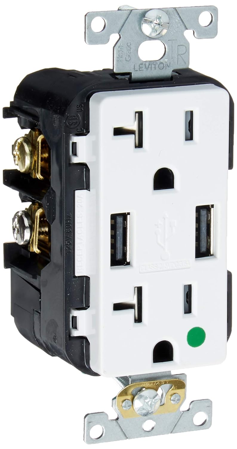 Leviton 20-Amp Hospital Grade USB Charger/Tamper-Resistant Duplex Receptacle, T5832-HGW, White