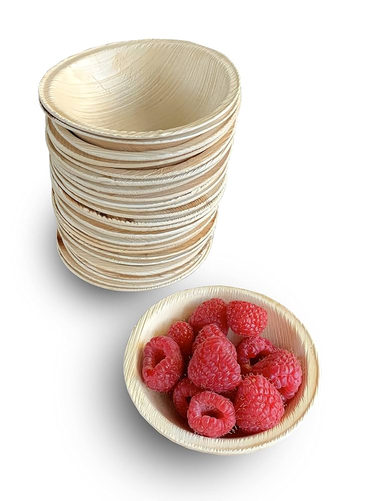 PRIMES ECO 4 Inch - Disposable Palm Leaf Round Bowls, Small Compostable Bowls, Soup Salad BowlMicrowave Oven Safe(200PCS
