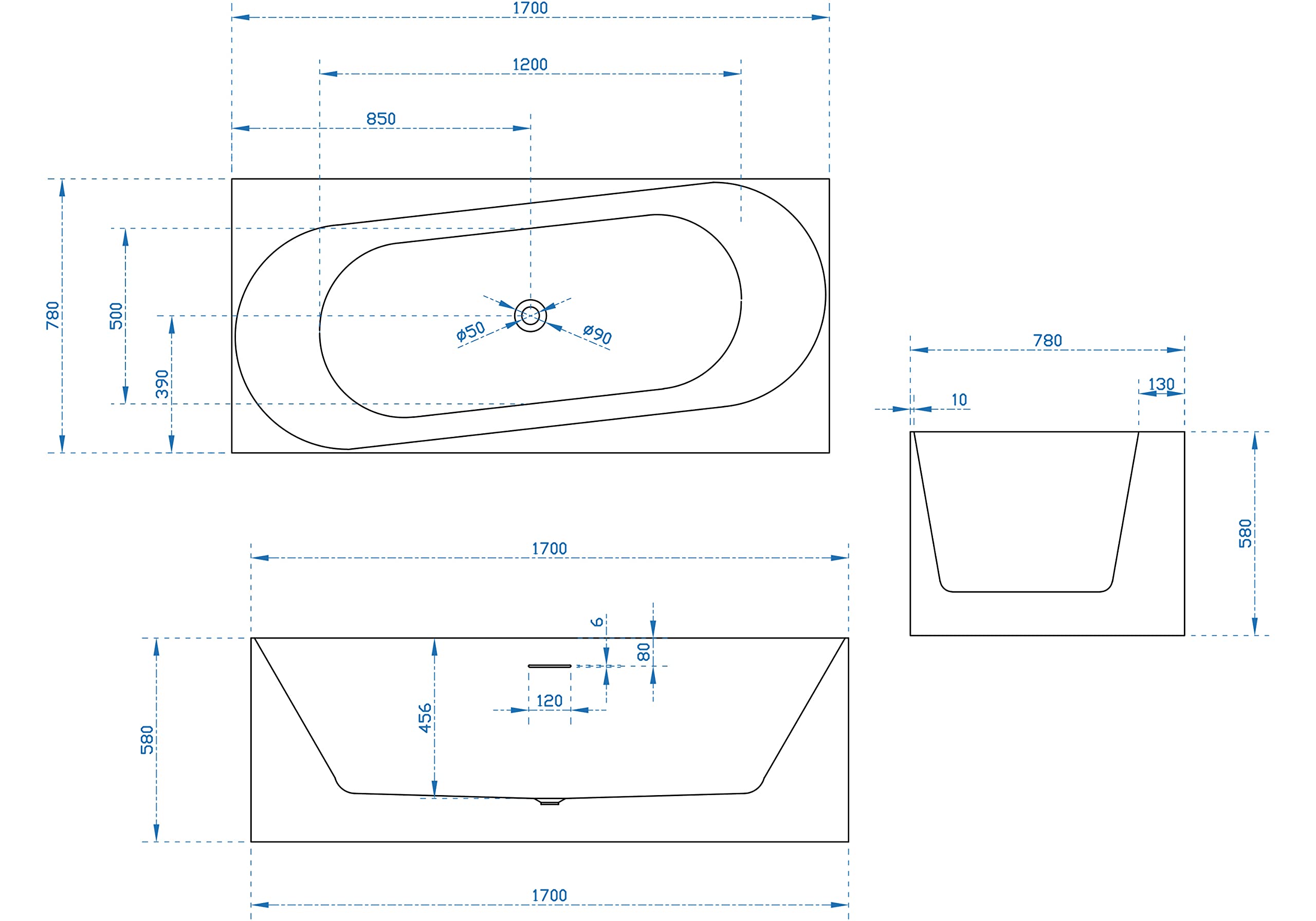 BERNSTEIN Freistehende Badewanne aus Sanitäracryl Standbadewanne Wanne mit Doppelwandiger Konstruktion 170 x 78 x 58 cm - 5 Jahre Garantie - Onda in Weiß glänzend, Acryl-Wanne