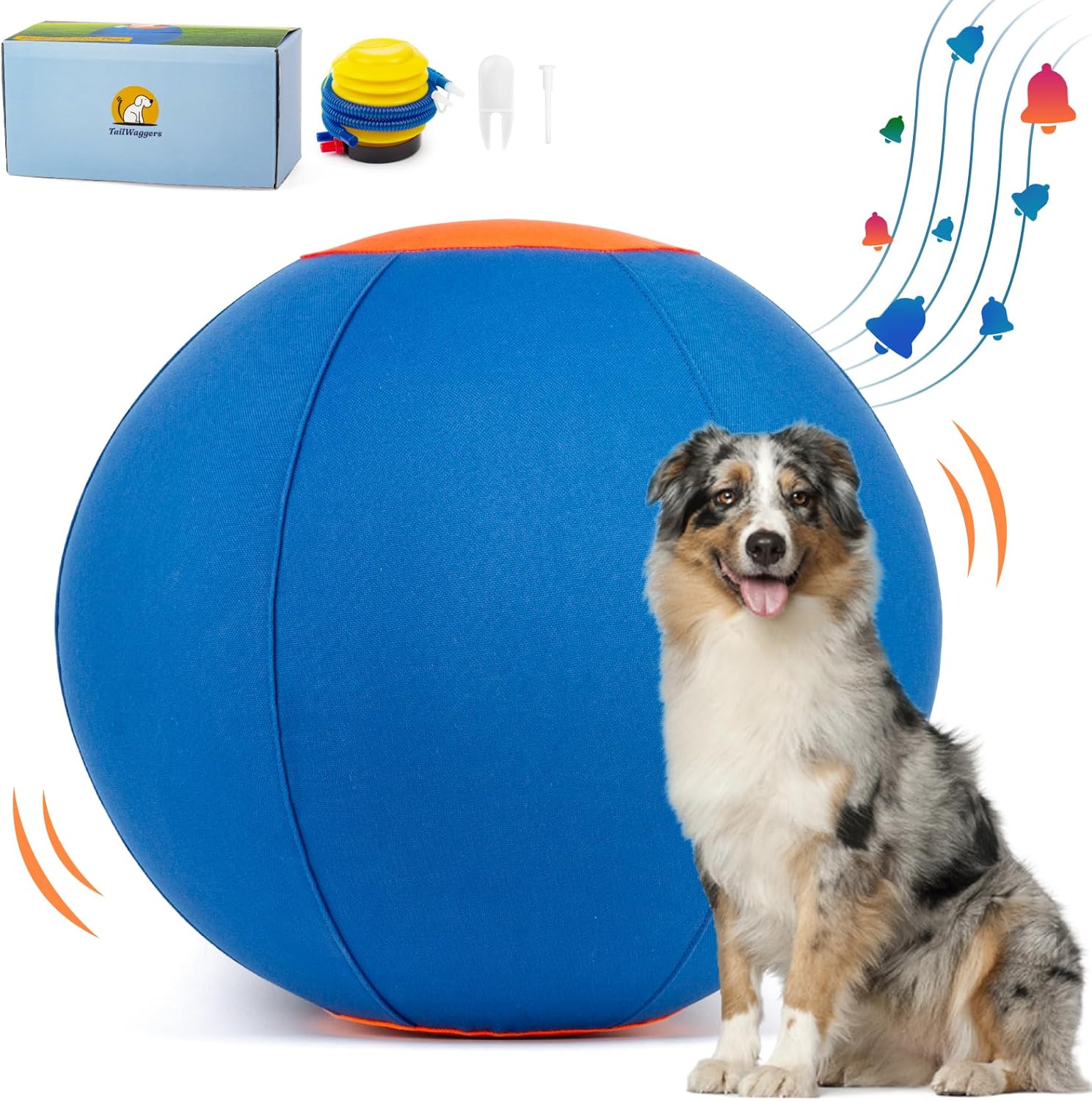 TailWaggers Jingle Herding Ball for Dogs,Durable Cover for Long-Lasting Dog Toys, for Exercise andEntertainment Dogs in Backyard-18in