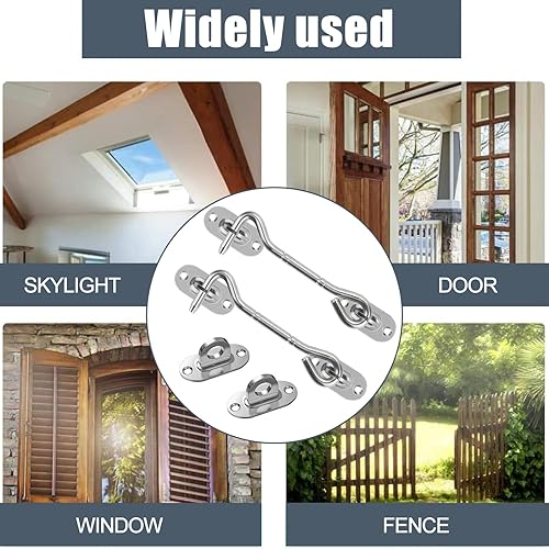 Miniatura 6 de 4 piezas de herrajes de acero inoxidable para puerta de granero, pestillo de puerta deslizante con gancho para ojos, pestillo de puerta de acero