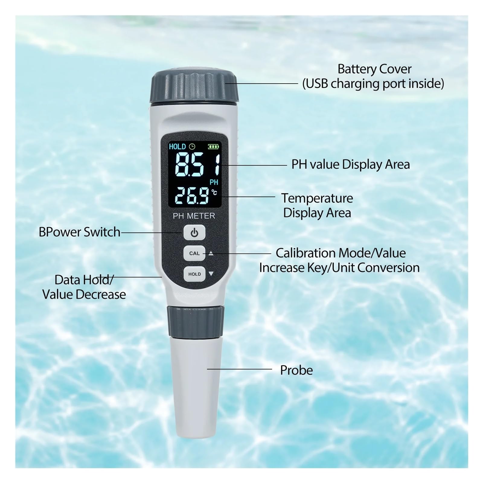 Medidor De PH Digital Alta Precisión PH828+, Probador Calidad Del Agua A Prueba Con Resolución ATC 0,01 For Potable DeteccióN RáPida Y Precisa