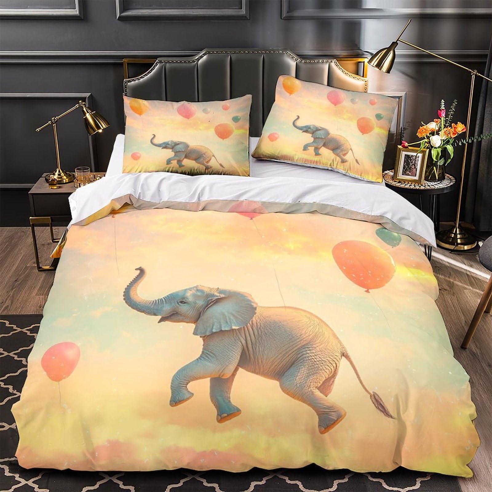 Housse de couette éléphant volant 135x200 microfibre