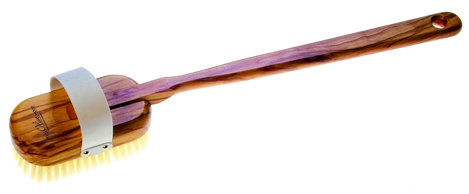 Bath Brush Natural Pig Bristles with Removable Waxed Olive Wood Handle, 15-3/4-Inches, by Nessentials, Germany
