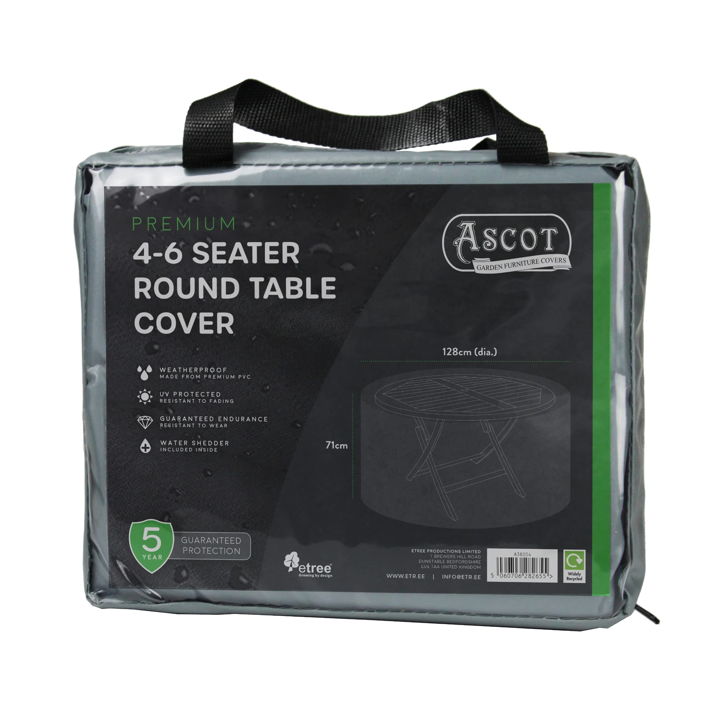 Ascot Garden Furniture Covers Grey Ascot Premium 4-6 Seater Round Table Cover - 128 (Dia.) X 71(H) Cm Modern