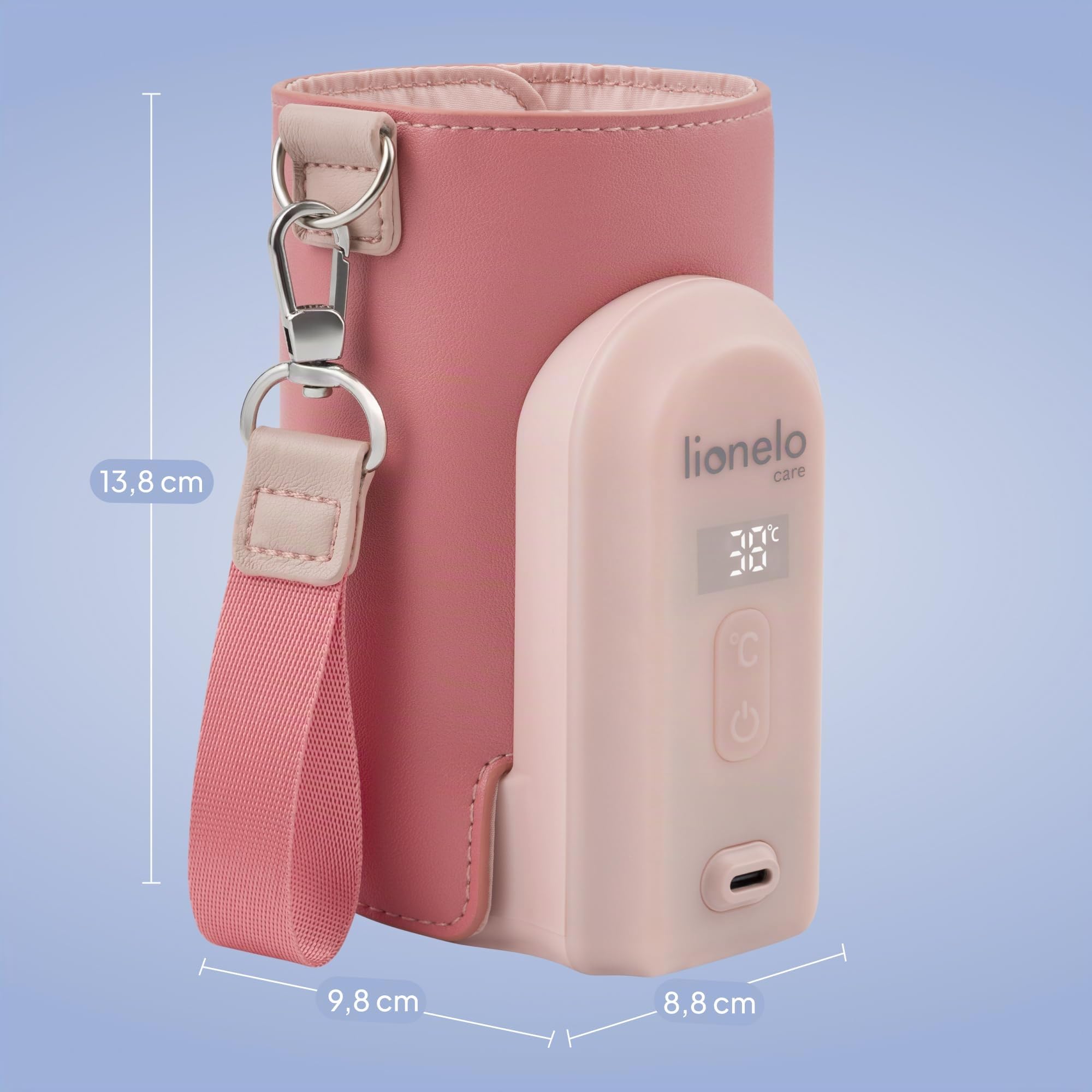 LIONELO Thermup Go Evo Calientabiberones Portátil Para Bebé, Mantiene los Líquidos Calientes, 5 Temperaturas de Funcionamiento de 38 a 50 oC, hasta 9 horas de Funcionamiento Pantalla LCD (Pink) | Rango de 38 a 50 °C, pantalla LCD y hasta 9 horas de funcio