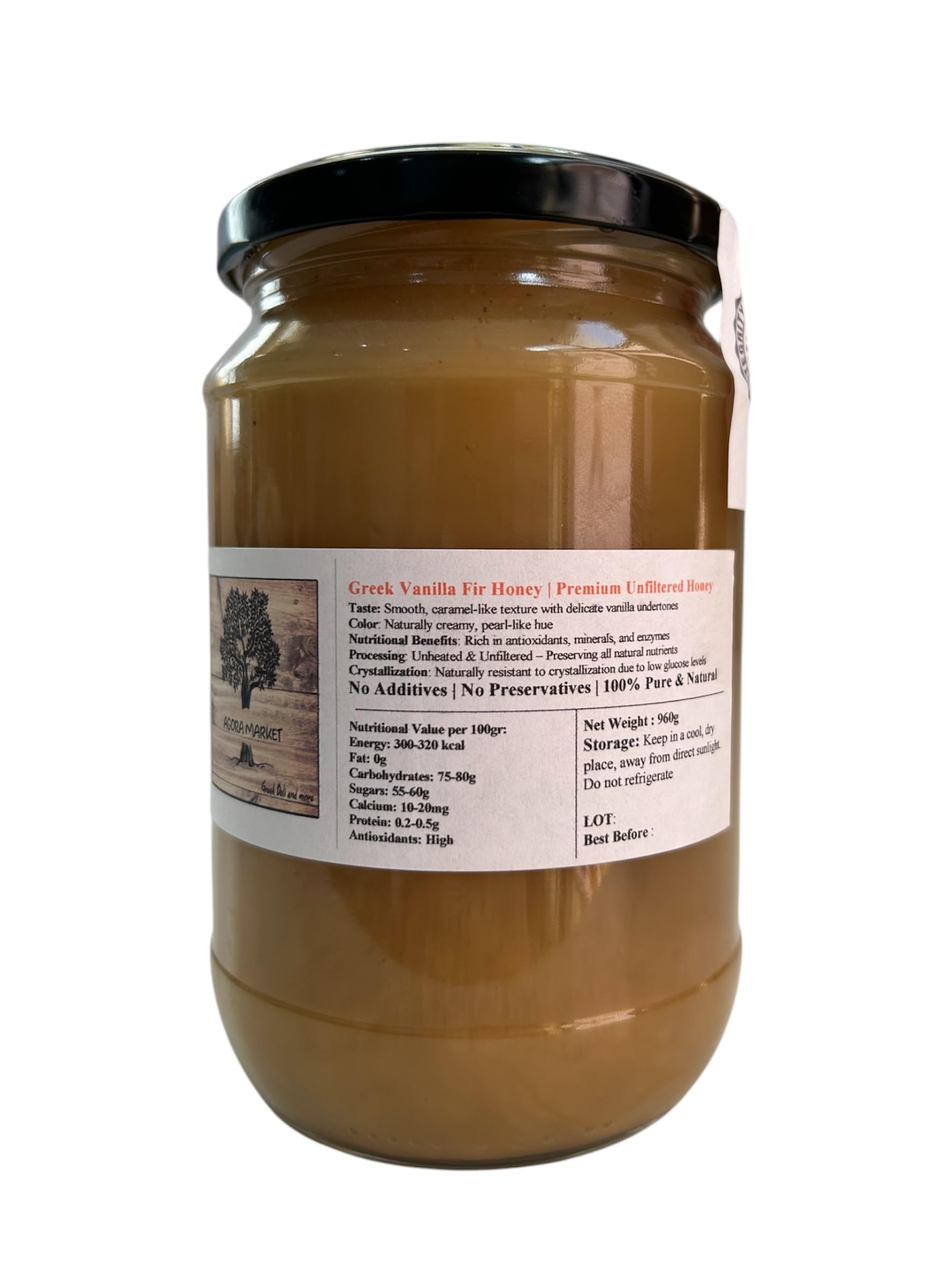 Miel de Abeto Vainilla Griega – Pura, Sin Filtrar y Cruda | 100% Miel Natural de Bosque | 960g (960 gramos)