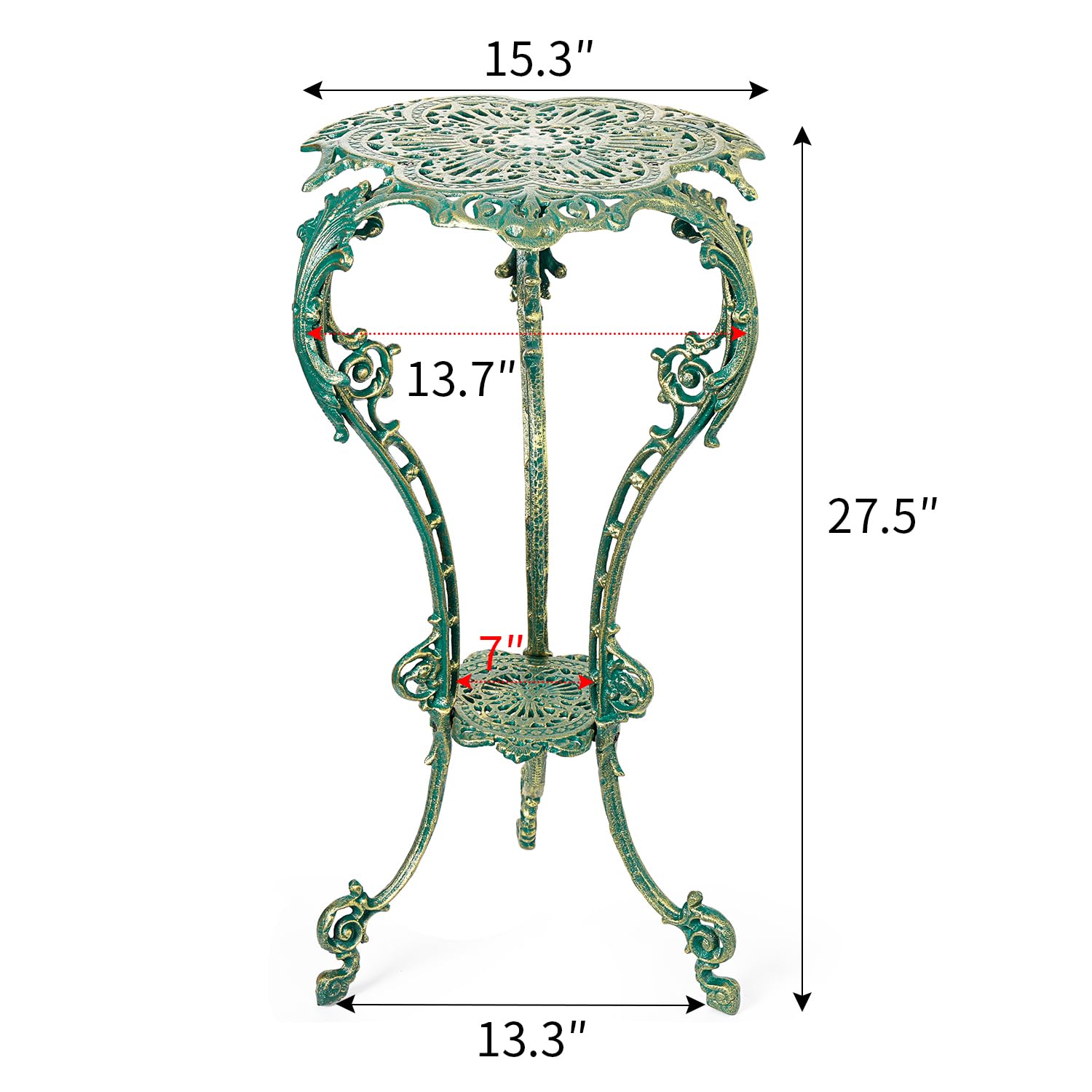 Sungmor Pflanzenständer aus Gusseisen im Vintage-Stil, kunstvoller grüner Standtisch für drinnen und draußen, 69,8 cm, antiker Metall-Blumentopfhalter, viktorianischer Stil, Pflanzenständer, Terrasse