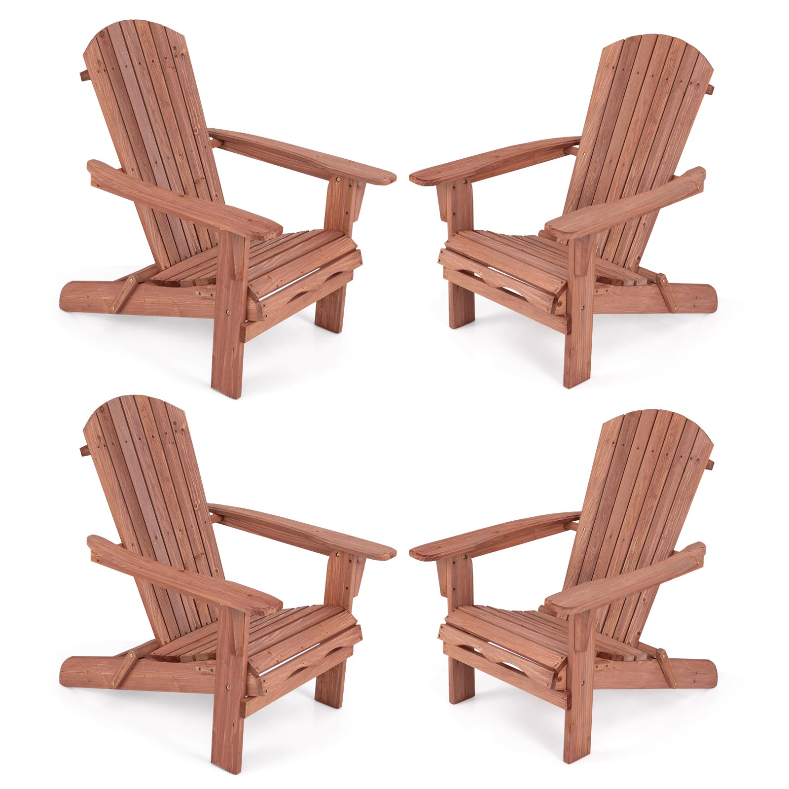 GOPLUS Adirondack Juego de 2 sillas Adirondack plegables de madera de abeto, soporta hasta 180 kg, con respaldo ergonómico y reposabrazos anchos, silla de madera para exteriores, jardín, patio, balcón