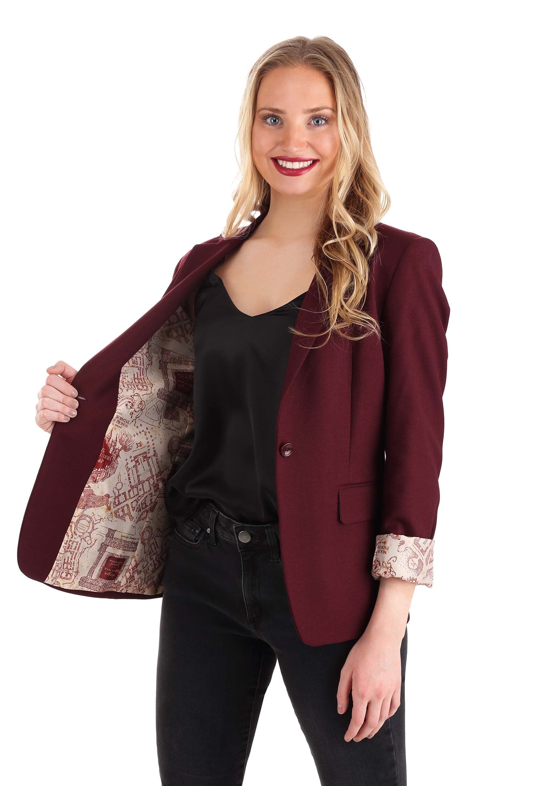 Harry Potter Marauders Map Blazer for Women Official Marauders Map Burgundy Suit Jacket for Adults