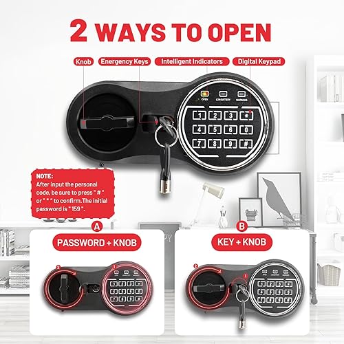 Miniatura 4 de ZKH Caja fuerte de 0.57 pies cúbicos con ranura para caída, cerradura de combinación digital y llaves de repuesto, caja fuerte para el hogar, dinero