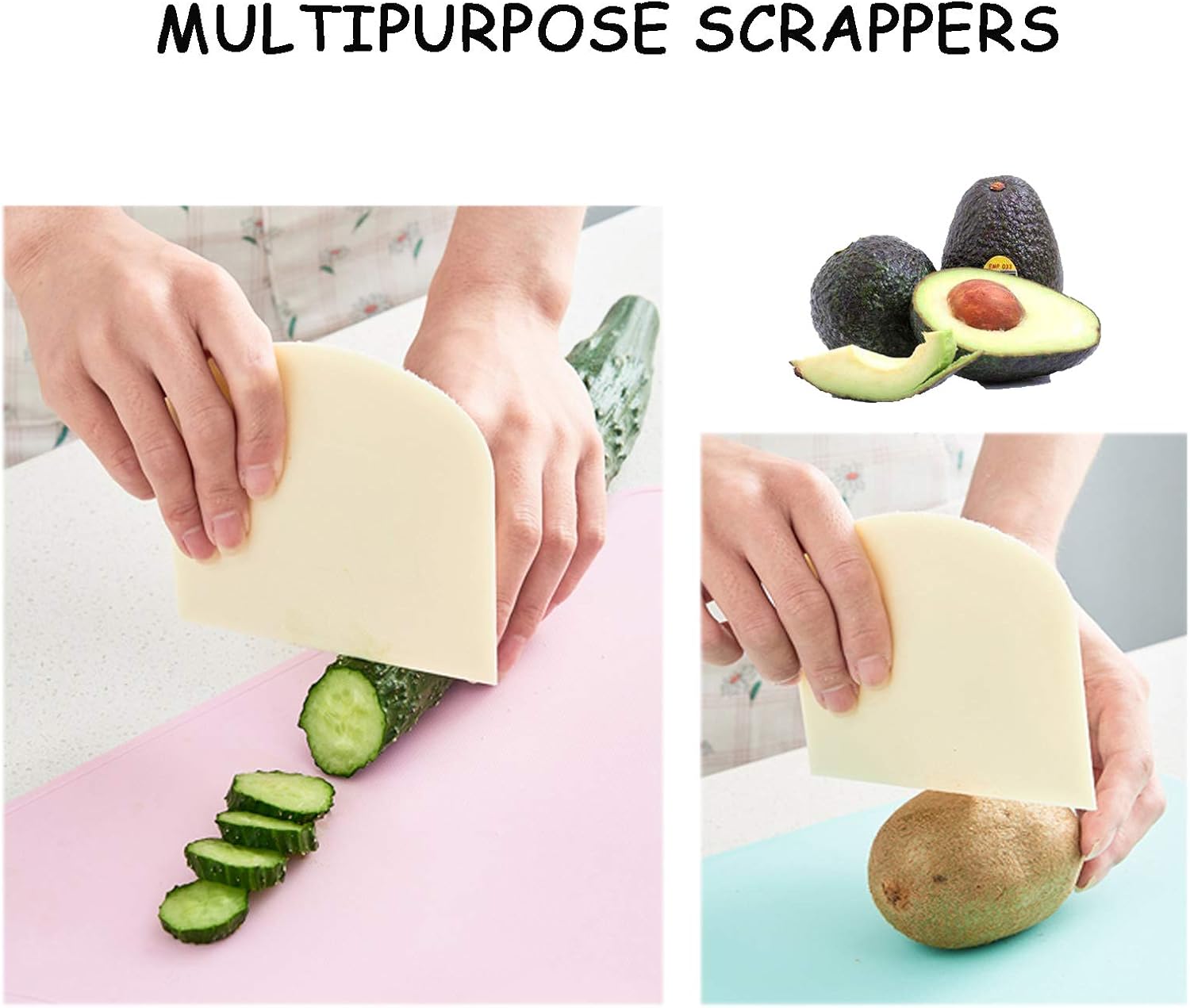 3 PCS Plastic Dough Scraper Bench Scraper, 4.7x3.7" Flexible Bowl Scraper, Food-Grade Dough Cutter, Non-Slip Food Scrappers for Bread, Cake, Cream, Fondant