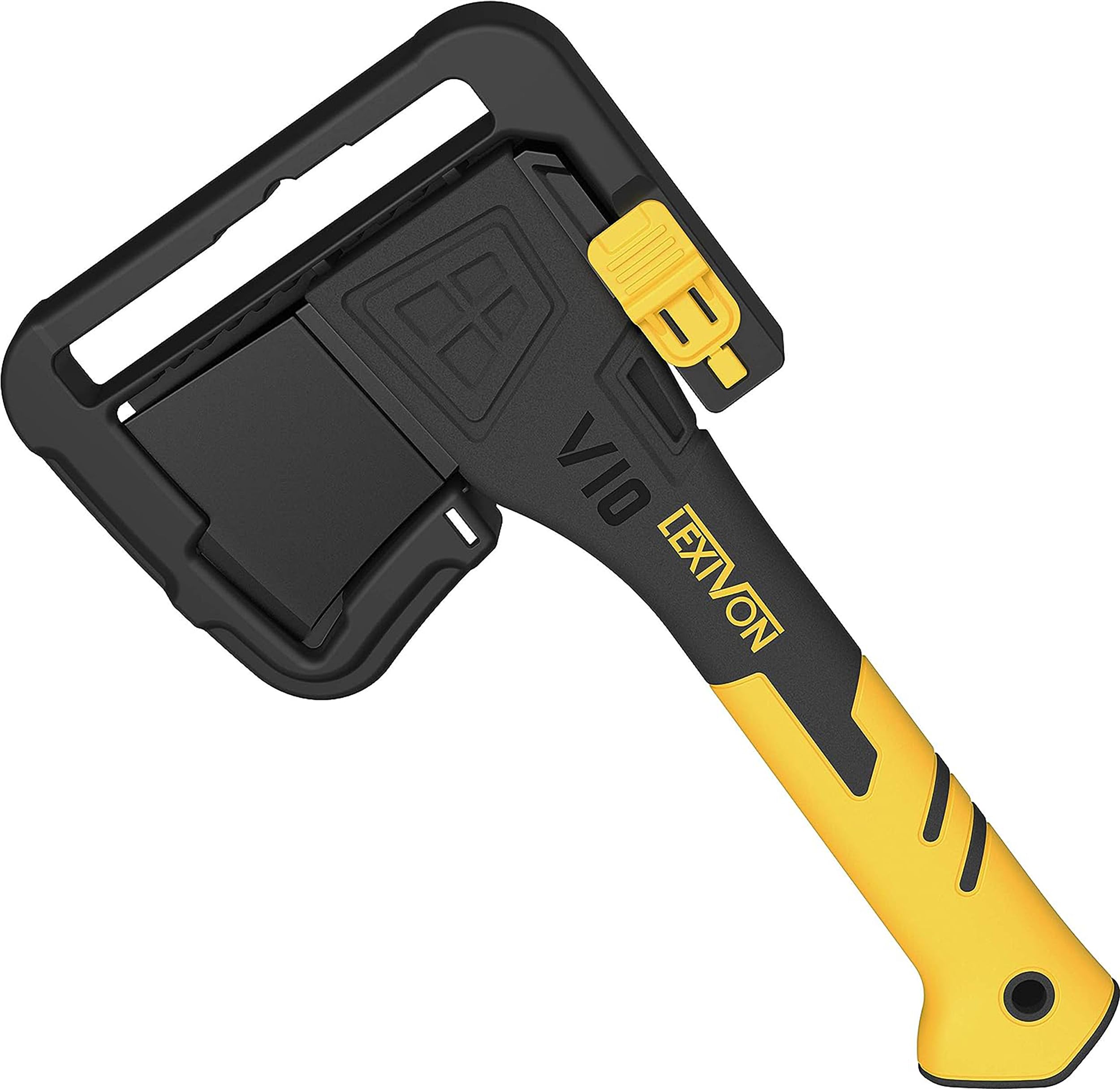 LEXIVON V10 Hacha de Camping de Longitud: 25 CM | Agarre ergonómico TPR, Mango Compuesto Ligero de Fibra de Vidrio | Funda Protectora incluida (LX-V10)