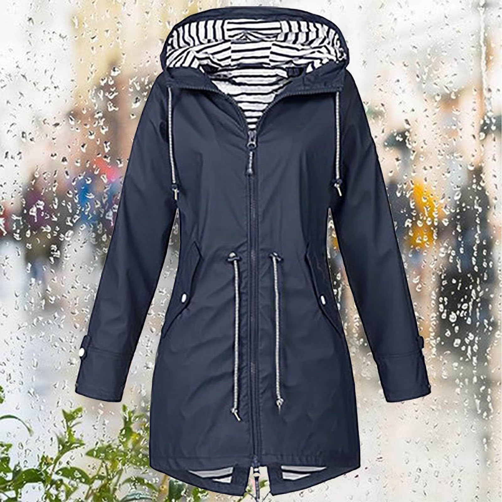Chubasquero para mujer, impermeable, transpirable, larga, chaqueta de entretiempo con capucha, plegable, cortavientos, trekking, chaqueta softshell, senderismo, chaqueta cortavientos ligera para todo