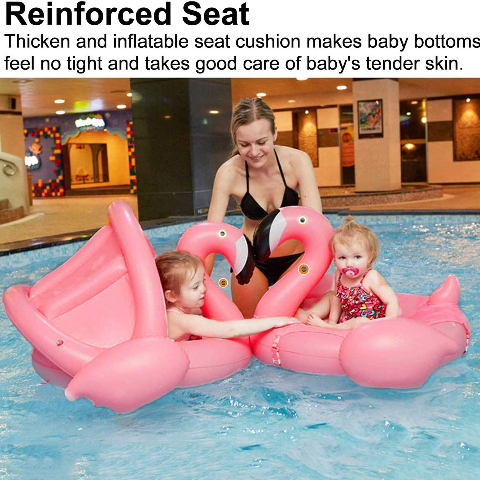 Fenicottero Anello di Nuoto,Baby Salvagente Bambini Giocattoli galleggianti,Baby Float con Parasole (A)