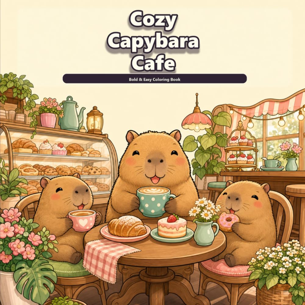 Cozy Capybara Cafe: Bold & Easy Coloring Book