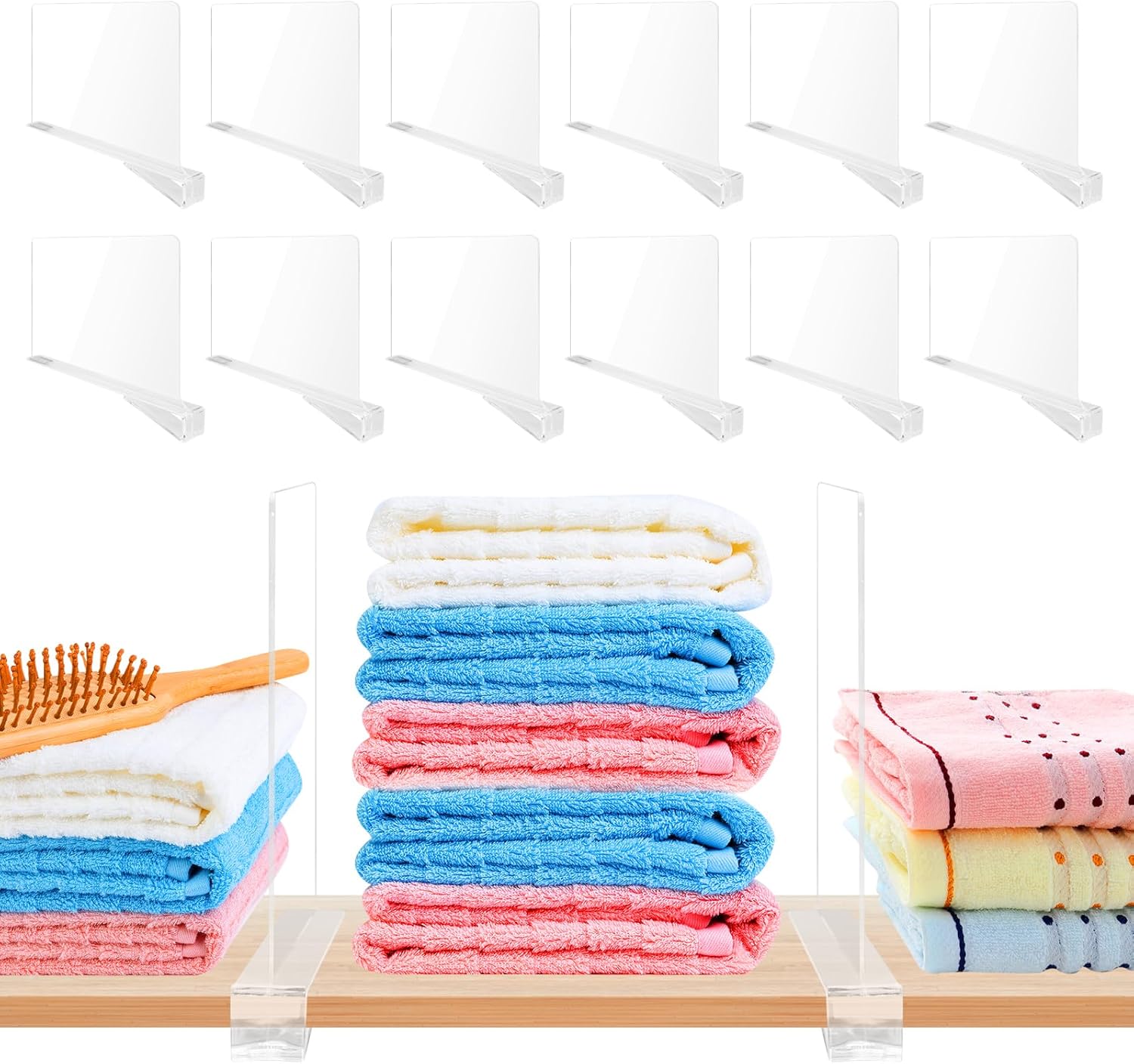 Shelf Dividers 12 Pack Acrylic Shelf Dividers for Closet Organization, Clear Acrylic Shelf Divider, Adjustable Acrylic Separator Bag Closet Divider Bookshelf Divider (11” x 8”)