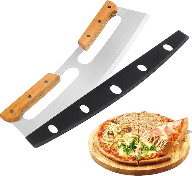 ZOCY fourteen inch pizza rocker with twin wooden handles and cover