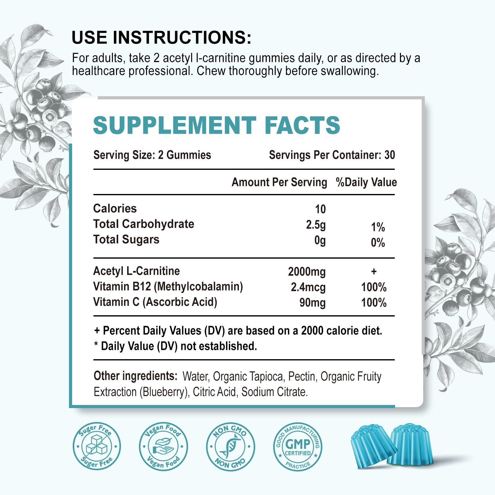 Amazon.com: Zetelixia Sugar Free Acetyl L-Carnitine Gummies, L-Carnitine  Supplement for Women & Men, with Vitamin C & B12, ALCAR for Energy, Brain &  Heart Health Support, Vegan, Non-GMO, 60 Count : Health