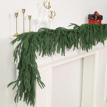 GIAUMA 6FT Double Fullness with 88 Tips Norfolk Pine Garland Realistic - 72" Thick Deluxe Faux Christmas Greenery Garland Artificial Green Winter Pine Garlands for Mantle Staircase Table