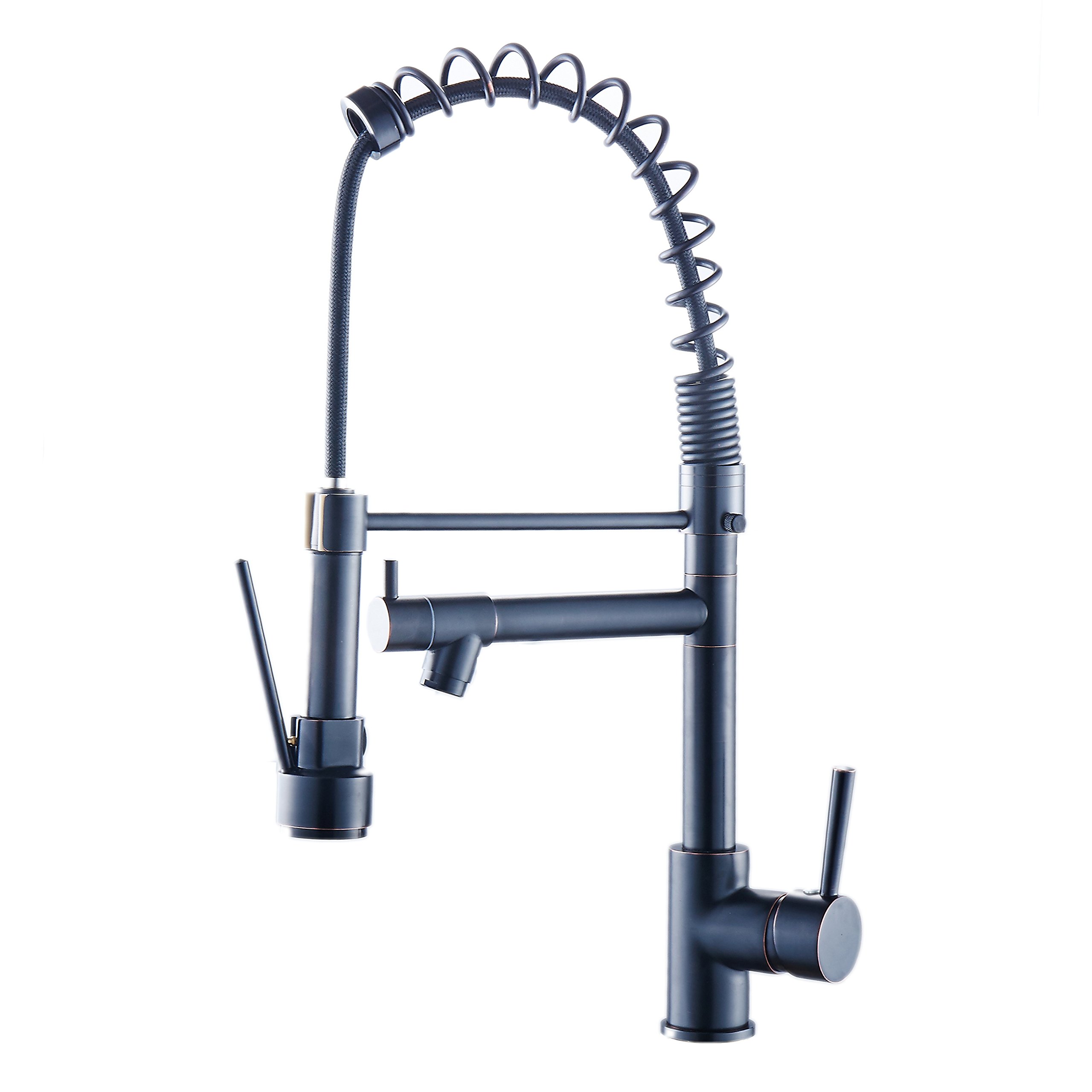 ZYCHSJXA Sink Mixer Tap Kitchen Faucet Brushed Brass 360° Rotation Single Hole Pull Out Sprayer Swivel Spout (Black)