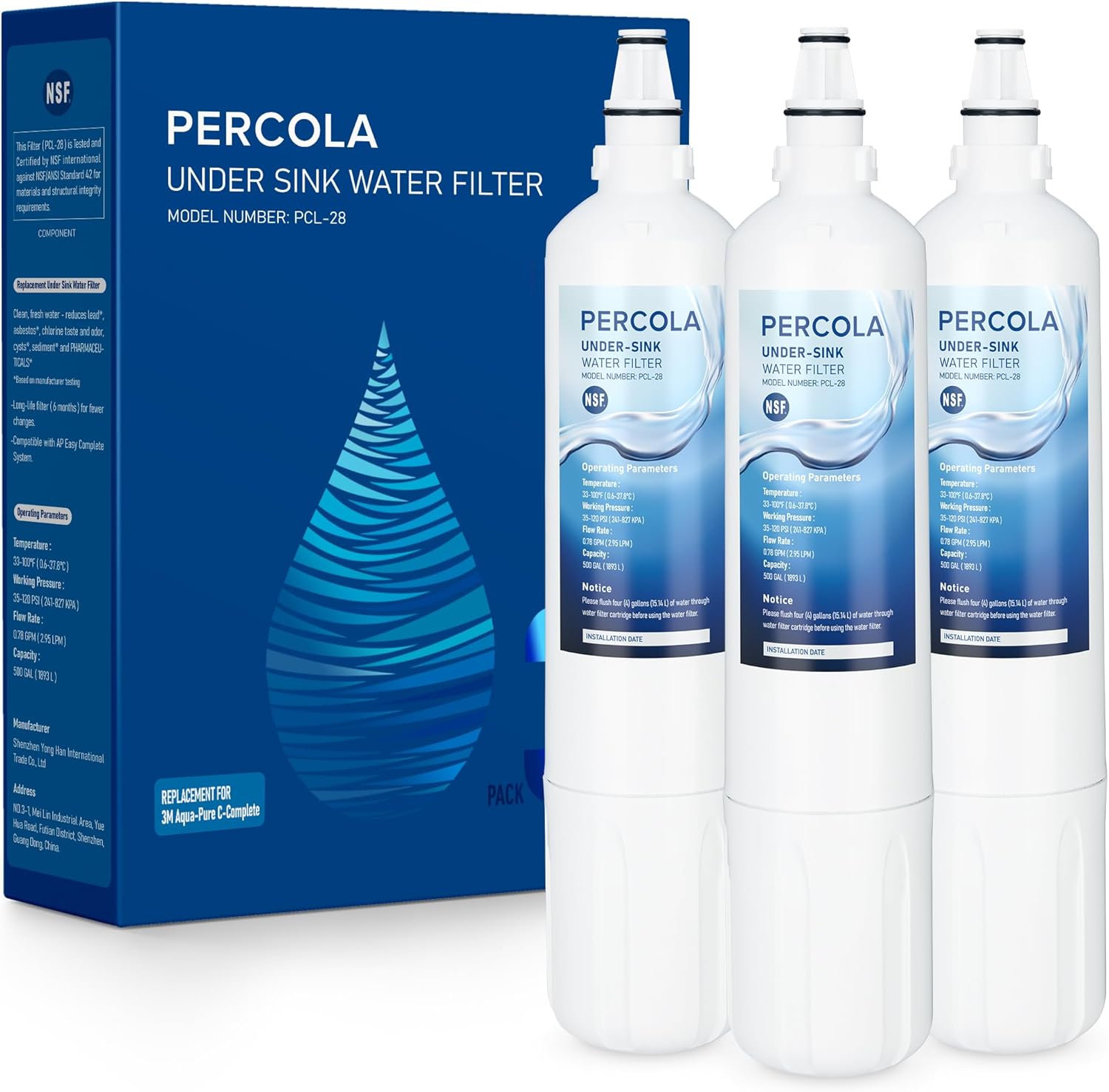 AP Easy C-Complete/Model A/C Under Sink Water Filter, Compatible with 3M® Aqua-Pure® AP Easy Complete System/USF-A/C Under Sink Filtration System 500 Gallons top(3 Pack)
