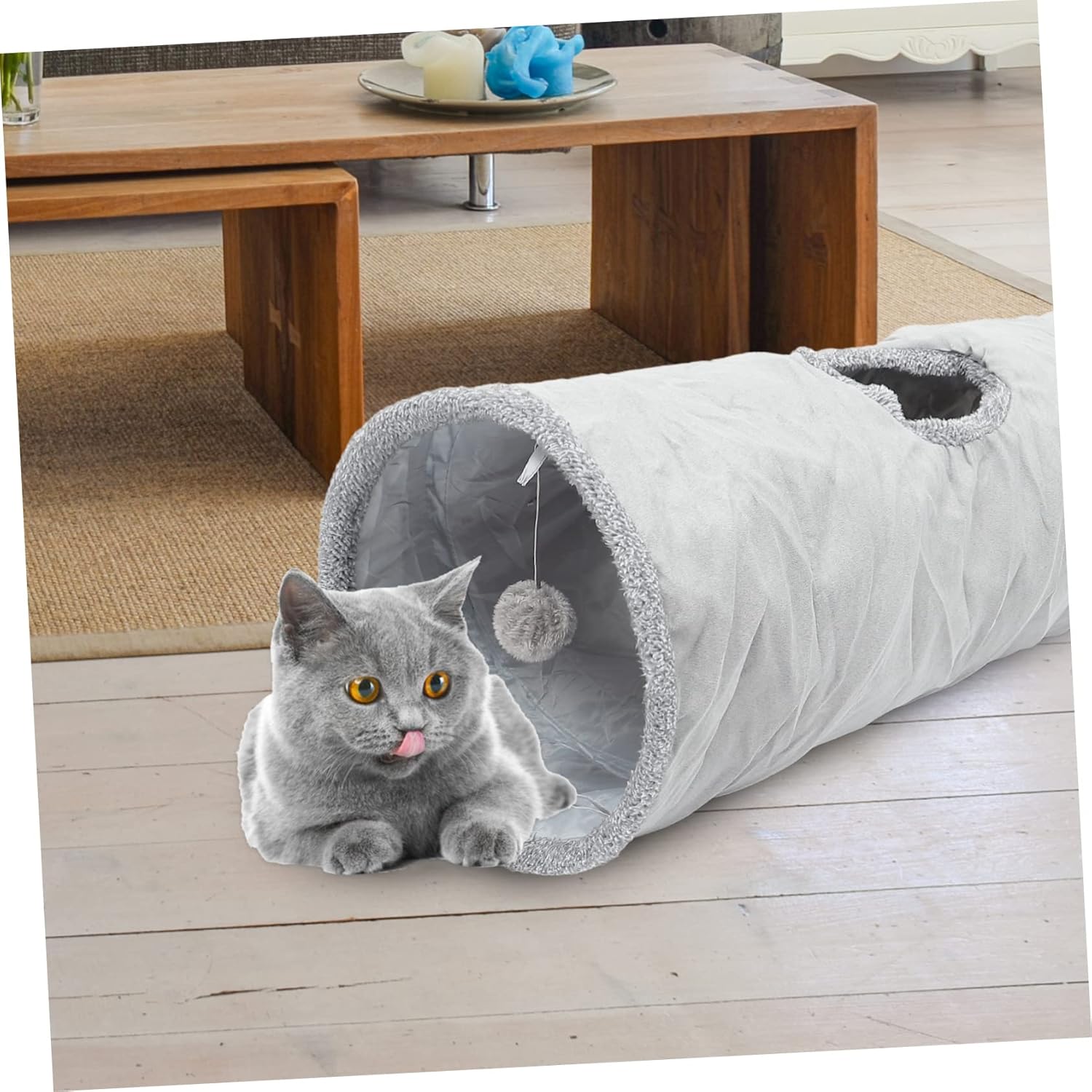Foldable Suede Fabric Cat Tunnel Nest Large Cat Bed for Kittens and Small Pets Soft Cushioned Design in Grey