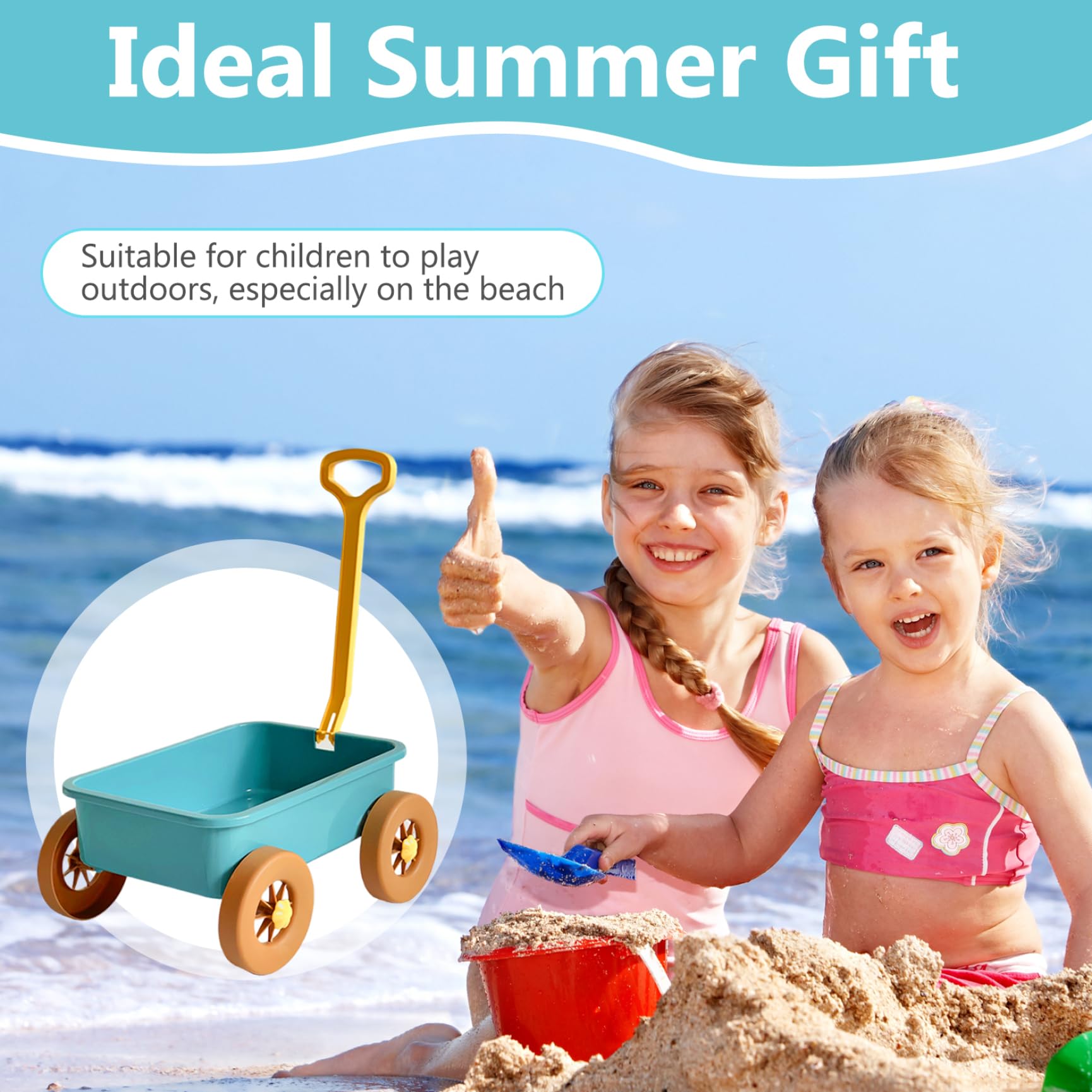 Carro giocattolo, Carro giocattolo in plastica per bambini, Giocattoli da spiaggia per bambini per giocare con acqua/sabbia, trainabile riutilizzabile per l'estate dei, Blu 15x11x7, 1