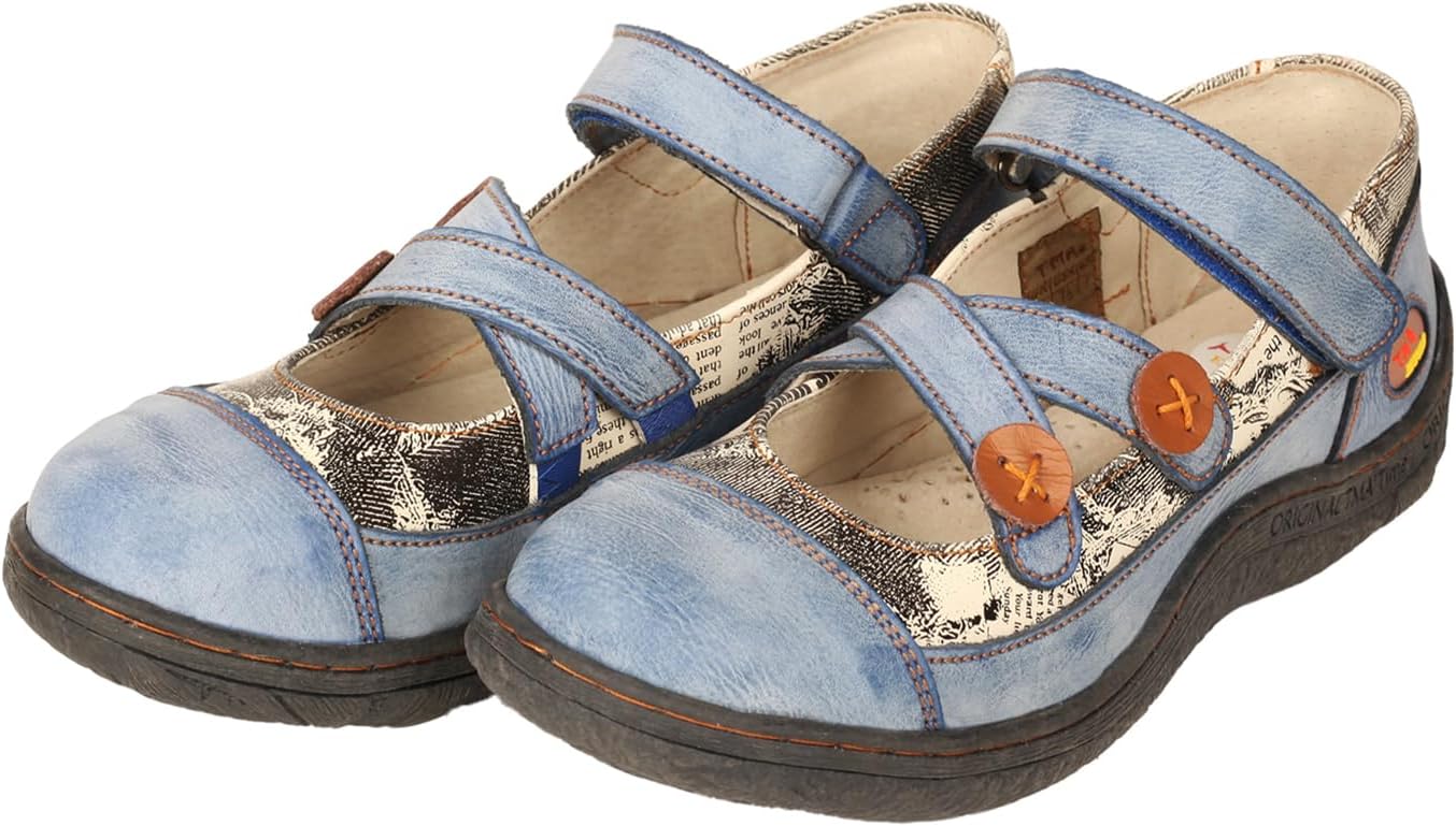 TMA EYES Women's Shoes Wide Fit Comfortable Leather Slip-On Strap Non-Slip Walking Shoes
