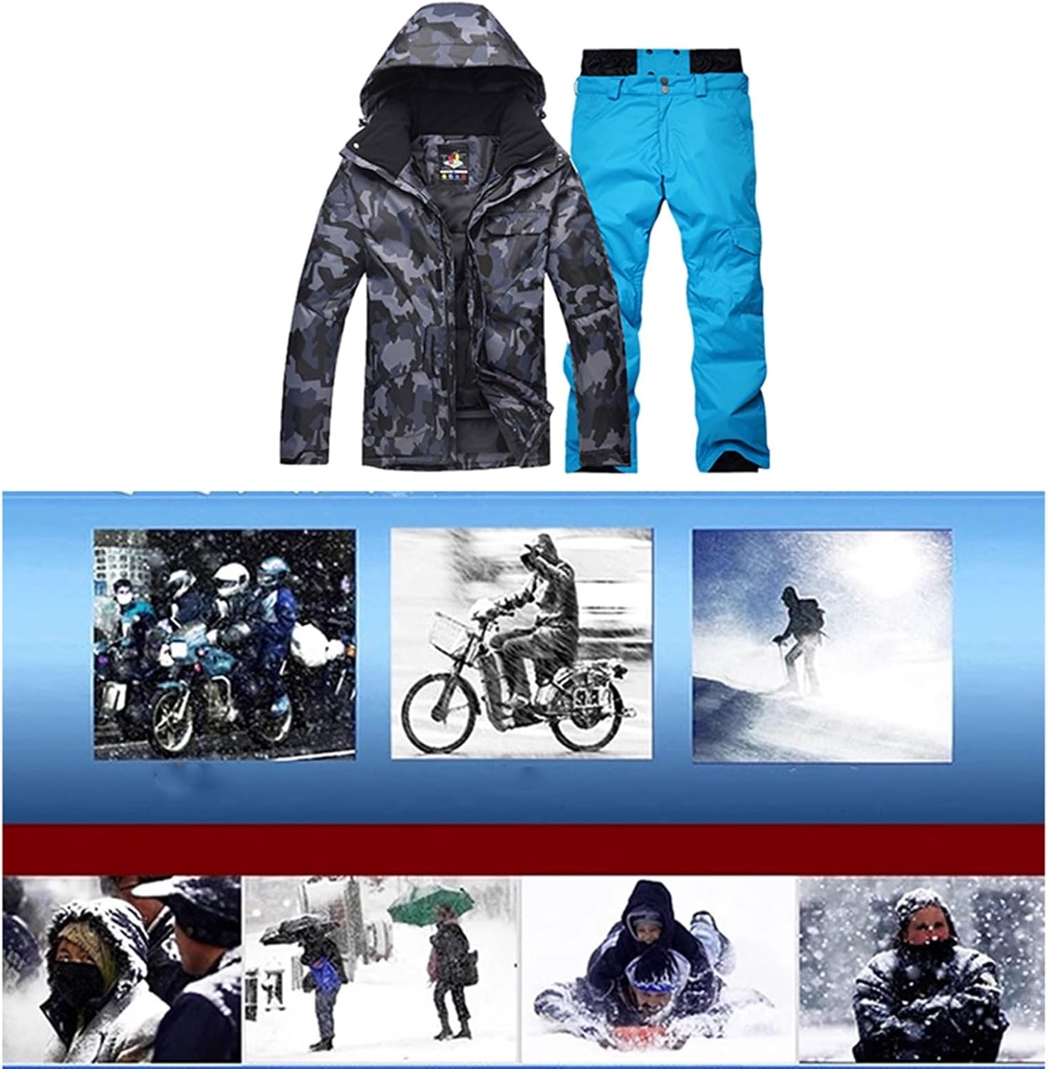 Mens Winter Camouflage Waterproof Snow Jackets Windproof Mountain Ski Suits Set, Outdoor Ski Jacket and Pants