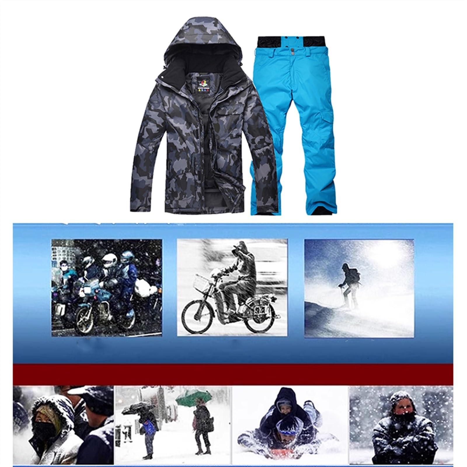 Yytcsjz Set Di Tute Da Sci Per Adulti, Set Di Pantaloni Da Neve Con Giacca Da Sci Con Cappuccio Mimetica Per Esterni Caldi Invernali Da Uomo, Tute Da Sci Traspiranti Impermeabili Antivento
