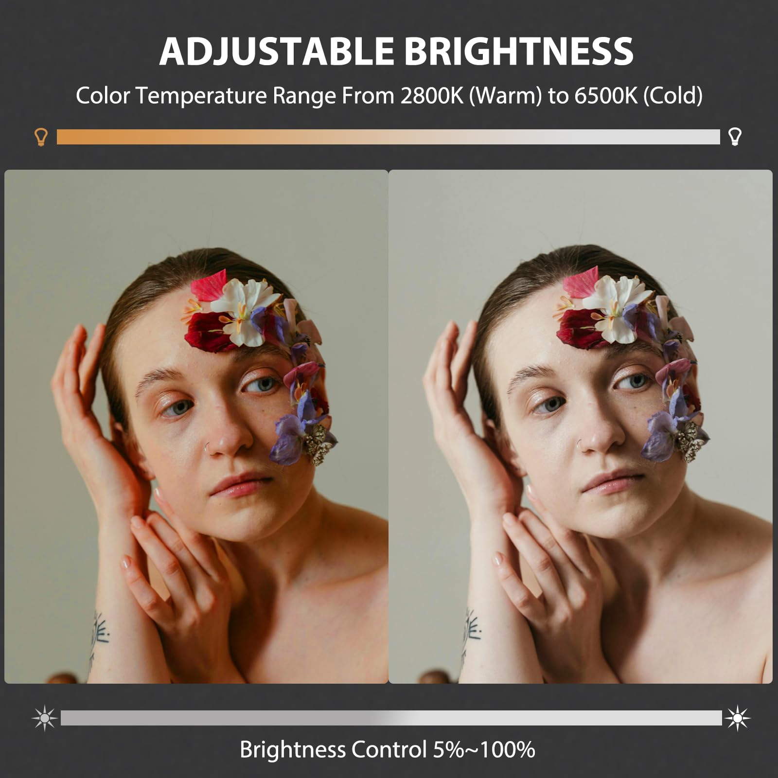 Luce video portatile COB LED da 60 W con batteria da 8000 mAh Dual Color Photography Lighting Spotlight per studio, streaming, video telefonico, 2800K-6500K, 8 effetti di illuminazione, CRI ≥95