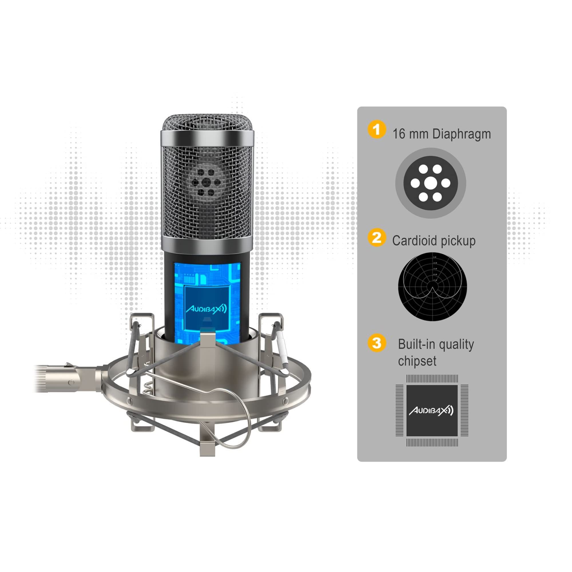 Audibax London 800 USB Silver Pack Micrófono USB Pack para Podcast/Grabación/Gamers Pack