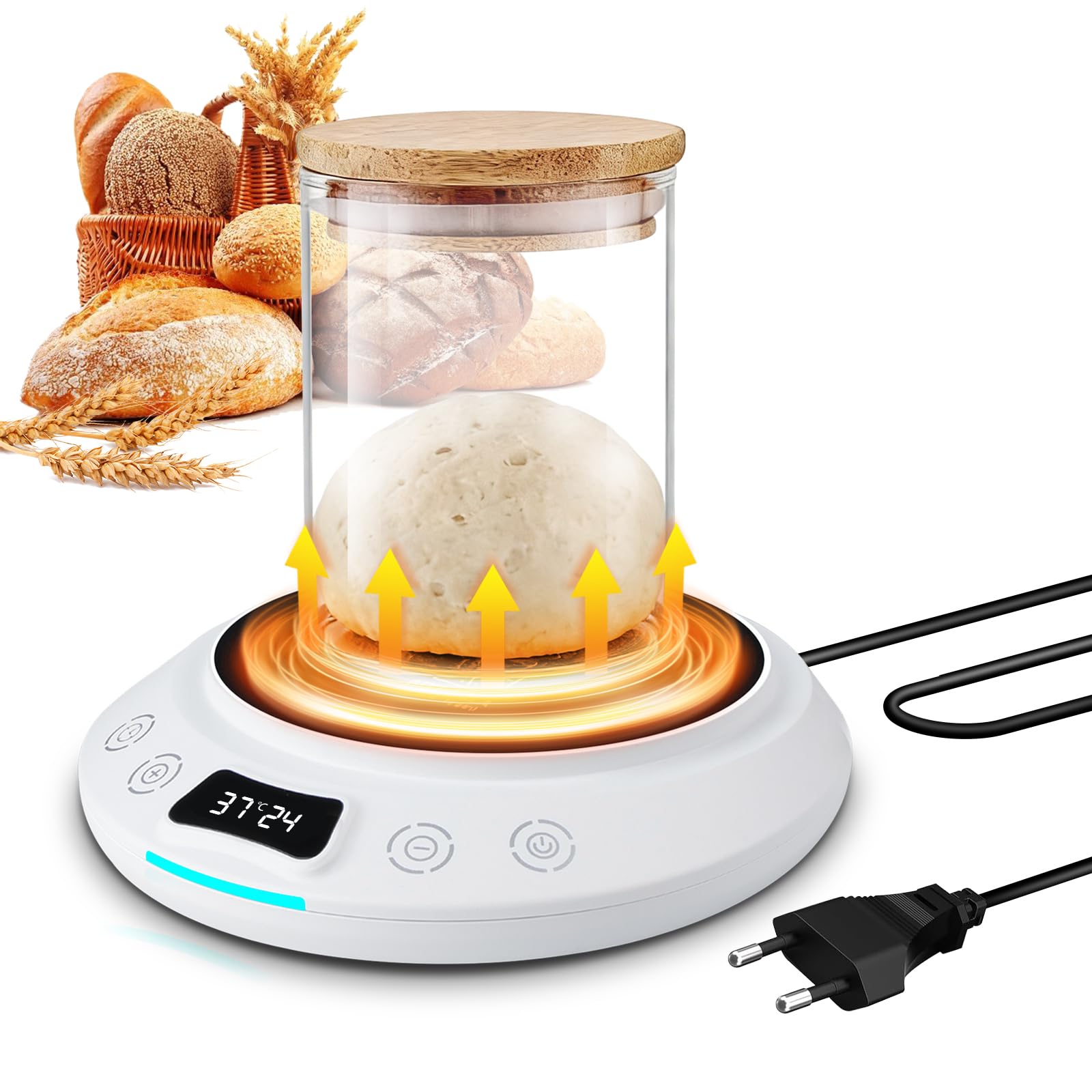 Calentador de masa madre, placa calefactora con termostato preciso de 1 °C (18-43 °C), temporizador de 24 horas y función de memoria, dispositivo de calentamiento con encendido y apagado automático, i