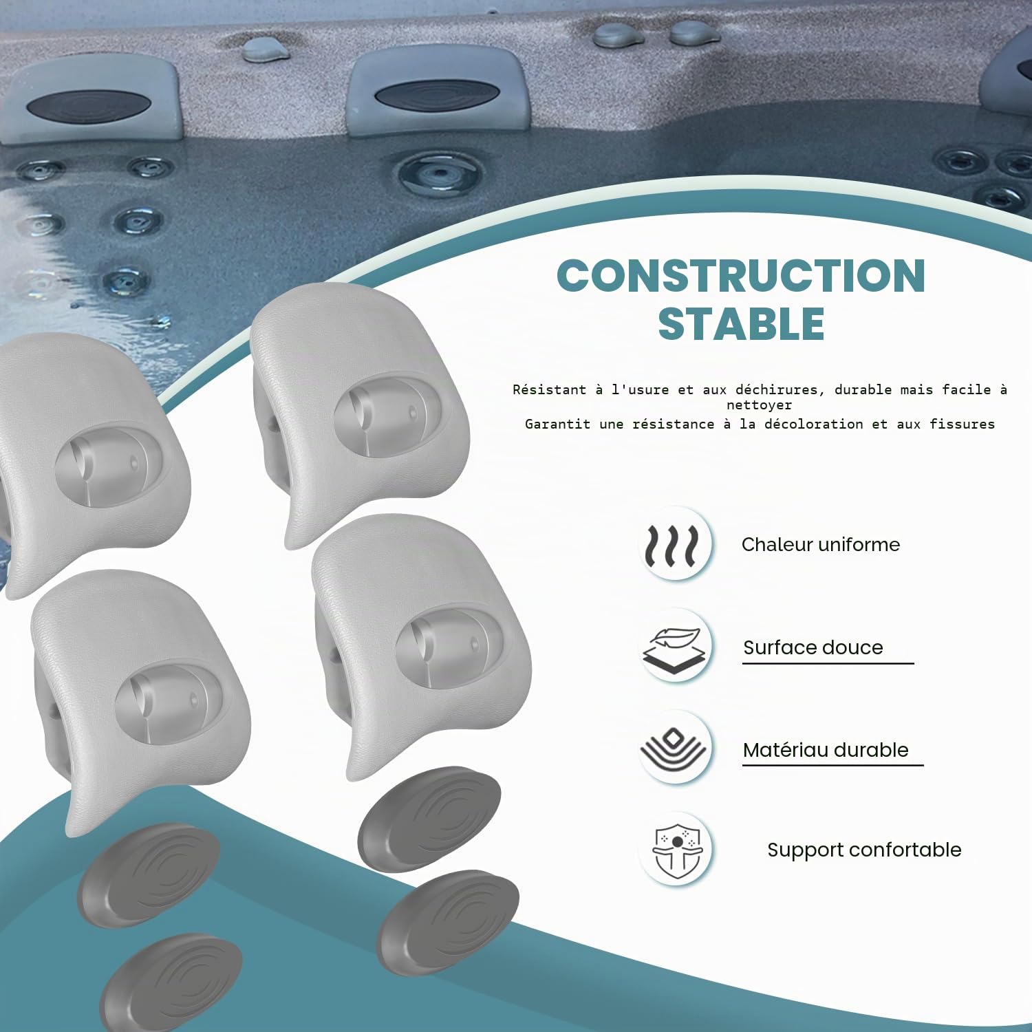 6472-960 Lot de 4 oreillers de rechange pour spa compatibles avec Sundance 850 880 Série 2001-2008 Coussin de rechange en polyuréthane Accessoires pour baignoire spa
