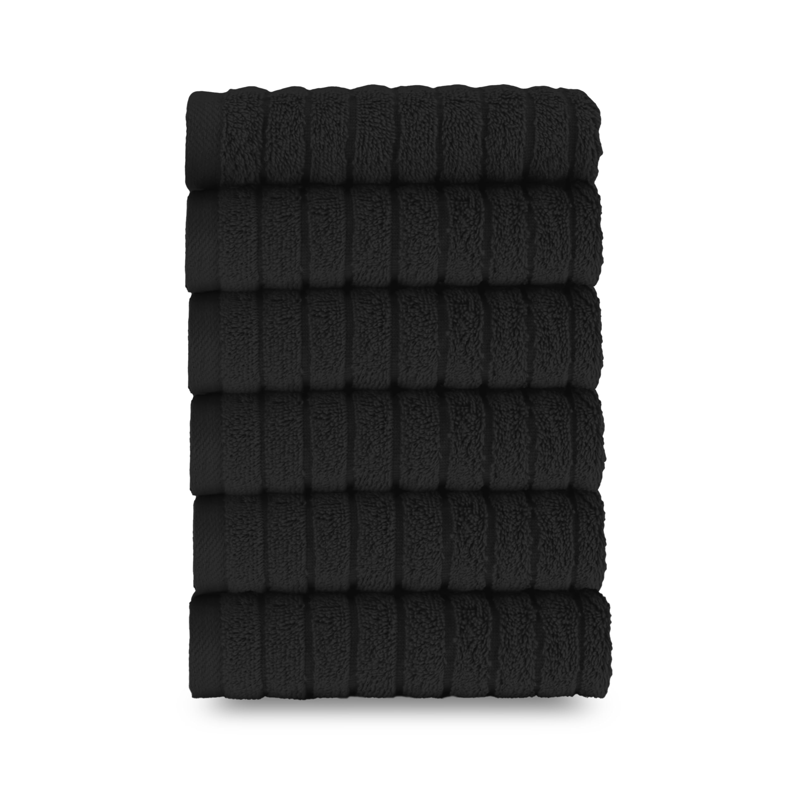 Elegant Comfort 100% Turkish Cotton Corduroy Ribbed Luxury Washcloths 6 Pack Soft 13 x 13 Inch - Higly Absorbent, Durable, Quick Dry, Spa Premium Hotel Quality for Bathroom or Travel, Black