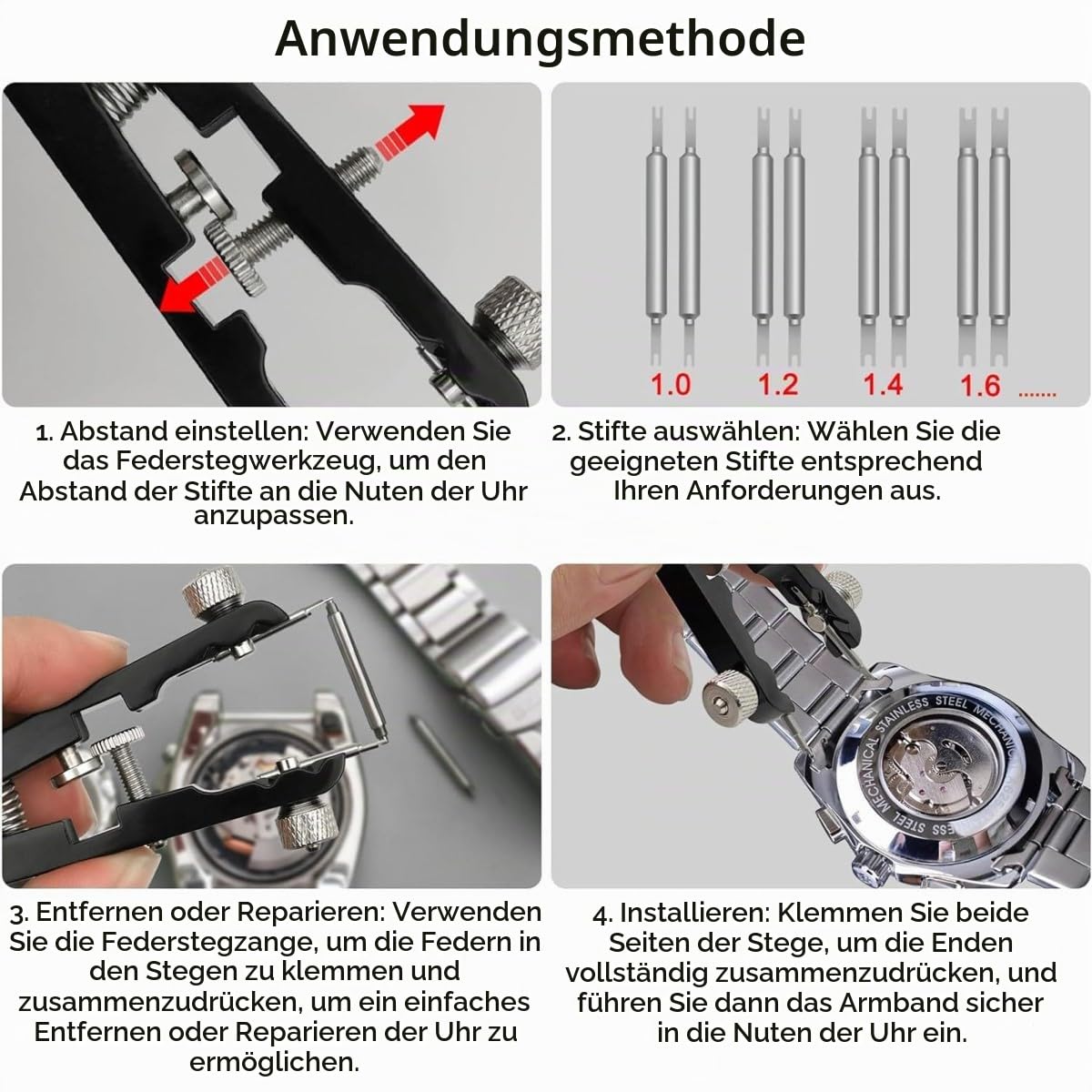 Federstegzange Multi-Flex mit Gabel-Set zur Montage und Demontage von Uhrenarmbändern und deren Federstege