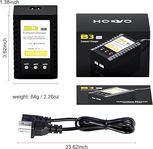 Miniatura 7 de HOOVO Lipo Cargador de batería, cargador de equilibrio 2S-3S, cargador compacto B3 PRO para baterías Lipo de 7.4V-11.1V