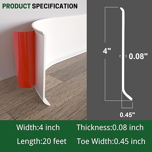 Miniatura 2 de GAMZAU Flexible Baseboard Molding Trim 4 Inch x 20 Feet Peel and Stick Vinyl Wall Base Cove Base Self-Adhesive Rubber Wall Base Moulding TrimWhite