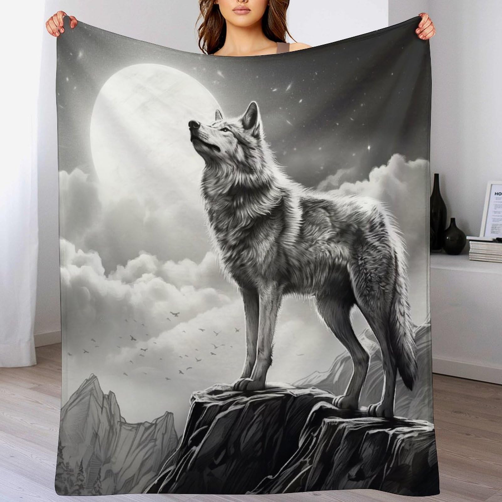 Jeté de lit pratique et doux comme couverture de canapé Loup