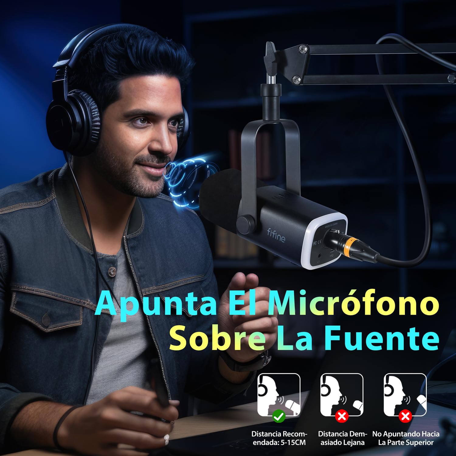 FIFINE XLR Streaming Micrófono Dinámico de Podcast, RGB Gaming Micrófono USB con Soporte Microfono per Ordenador PS4 PS5, para Podcast Estudio Podcasting Grabación