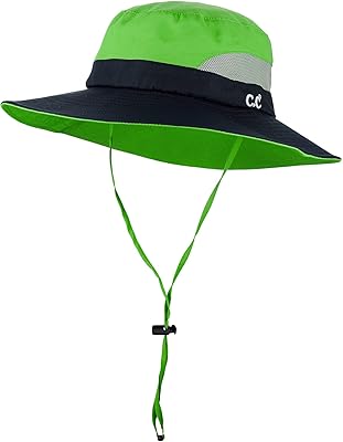 C.C Safari Sun Hat Wide Brim Hat with Ponytail Hole Packable UPF 50+ for Hiking Camping Navy/Lime