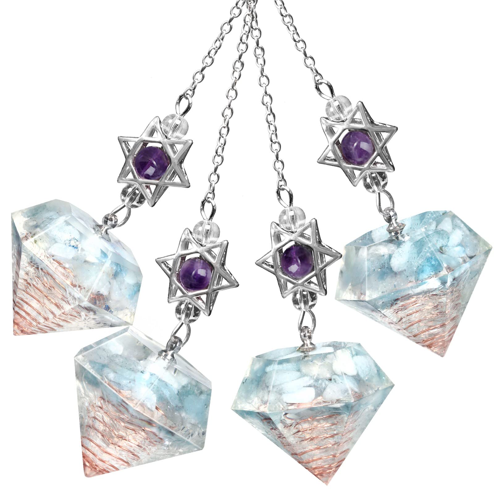 KYEYGWO Healing Crystal Point Pendulum with Dream Catcher and Star of David Necklace - Image 3