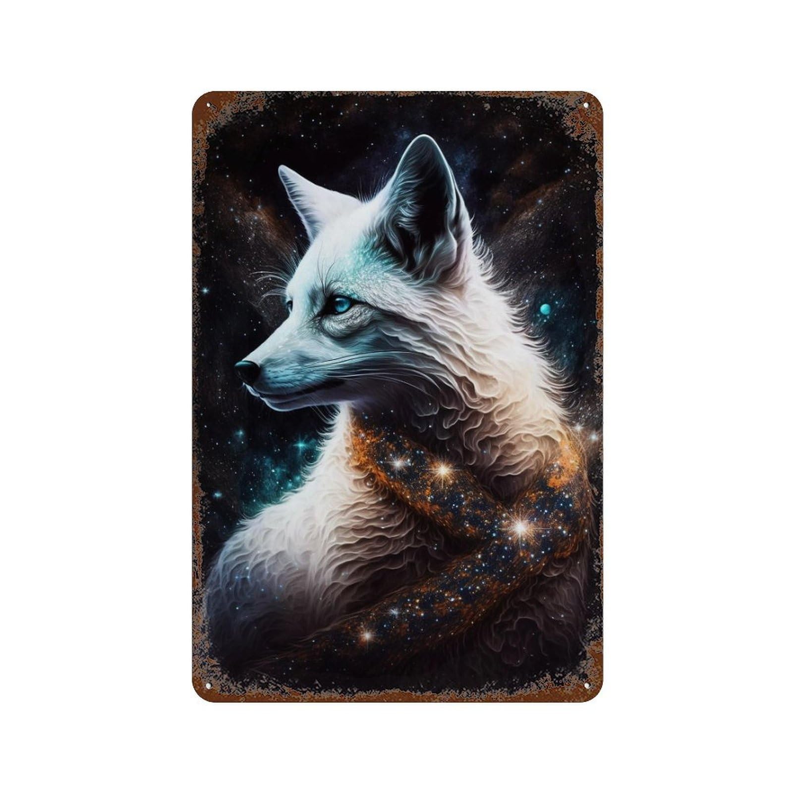 Cosmic Fox Art Print-3 Vintage Metal Tin Sign 11.8"x7.9", Ideal for Living Room, Hallway And Home Decor